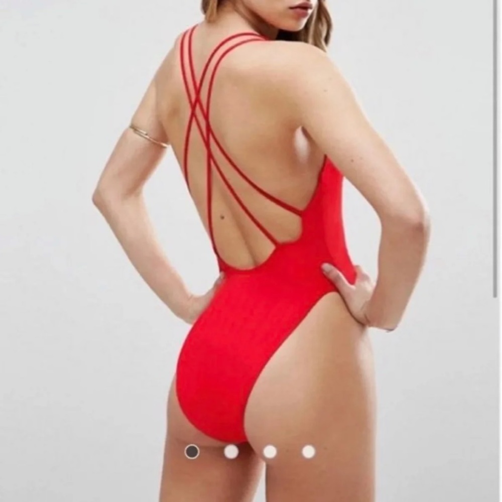 ASOS red strappy back one piece swimsuit